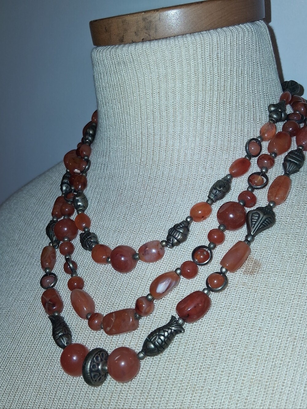 Vintage Multi-Strand Carnelian & Silver Necklace - Picture 6 of 8